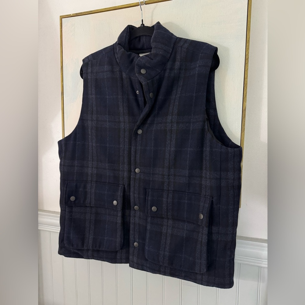 SINGER + SARGENT Wool Blend Fully Lined Blue Black Plaid Puffer Vest Size L - Picture 5 of 8
